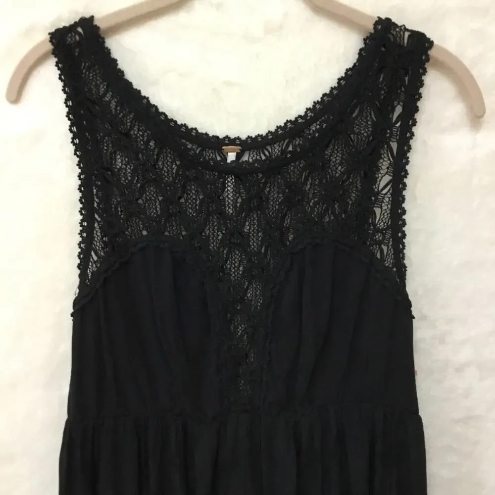 Free People Black Crochet Sleeveless Mini Dress - Picture 3 of 10